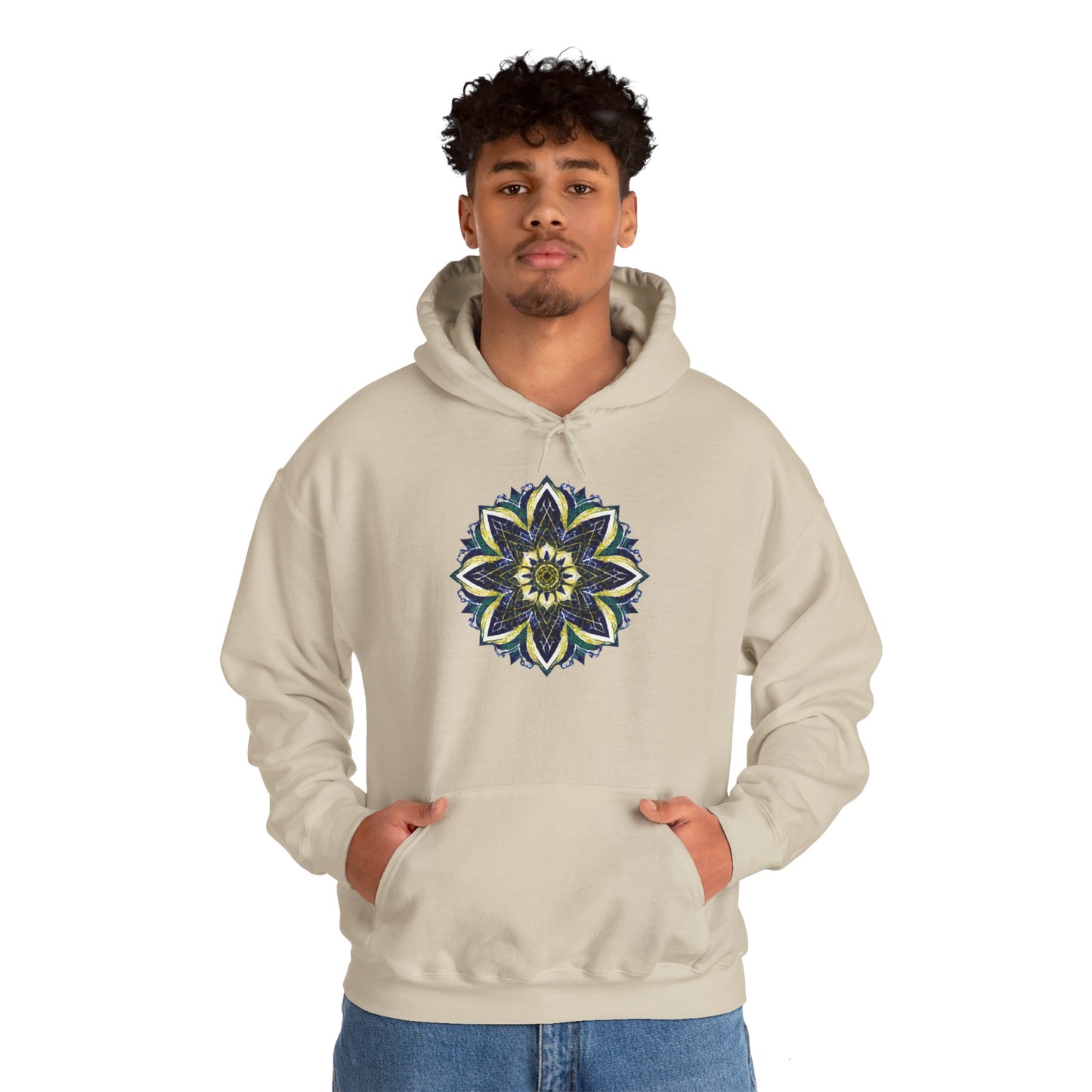 Men's Blue and Yellow Mandala Pullover Hoodie