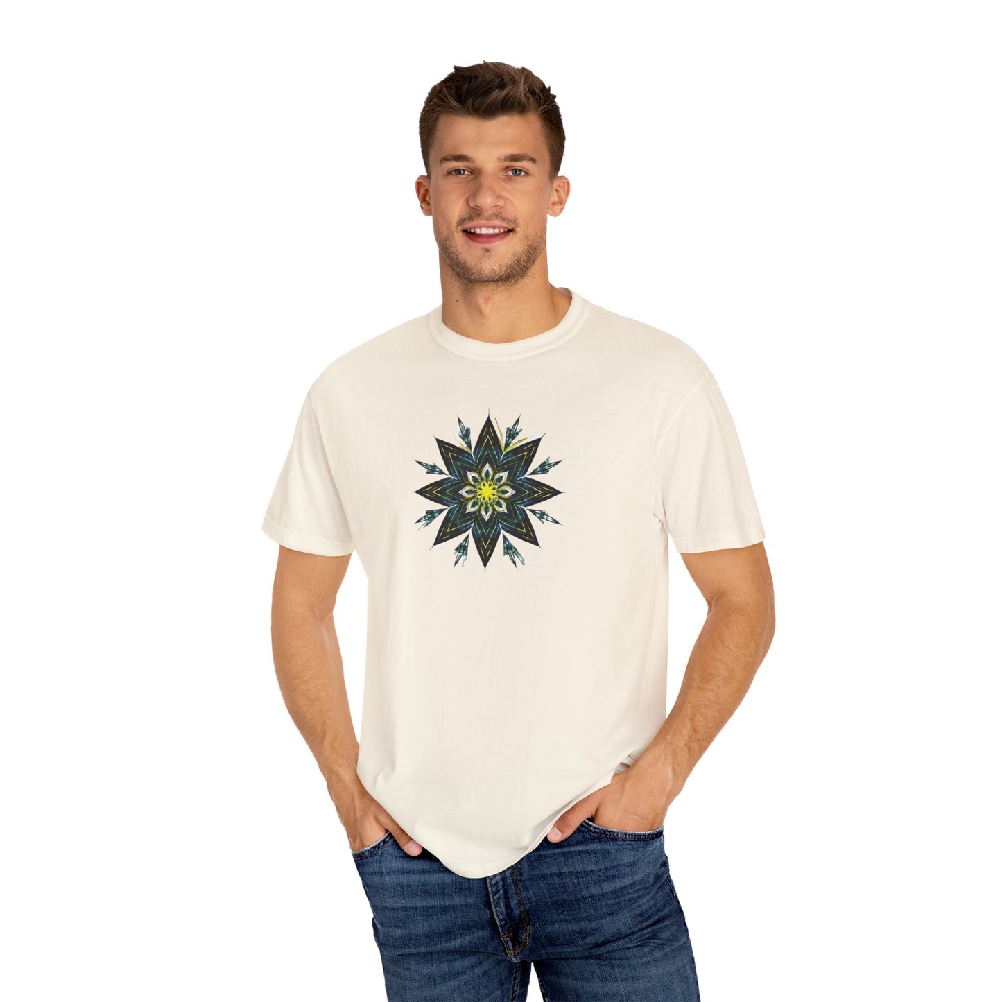 Men's Black and Yellow Mandala Tee