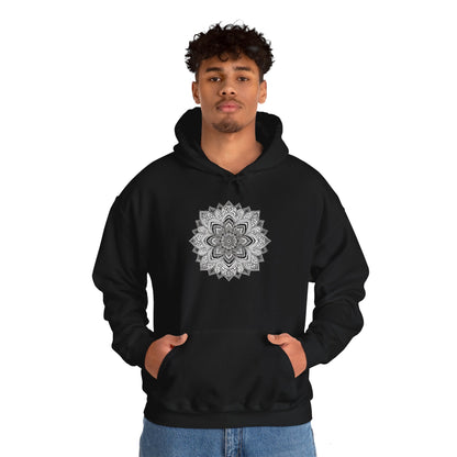 Men's Black and White Mandala Pullover Hoodie