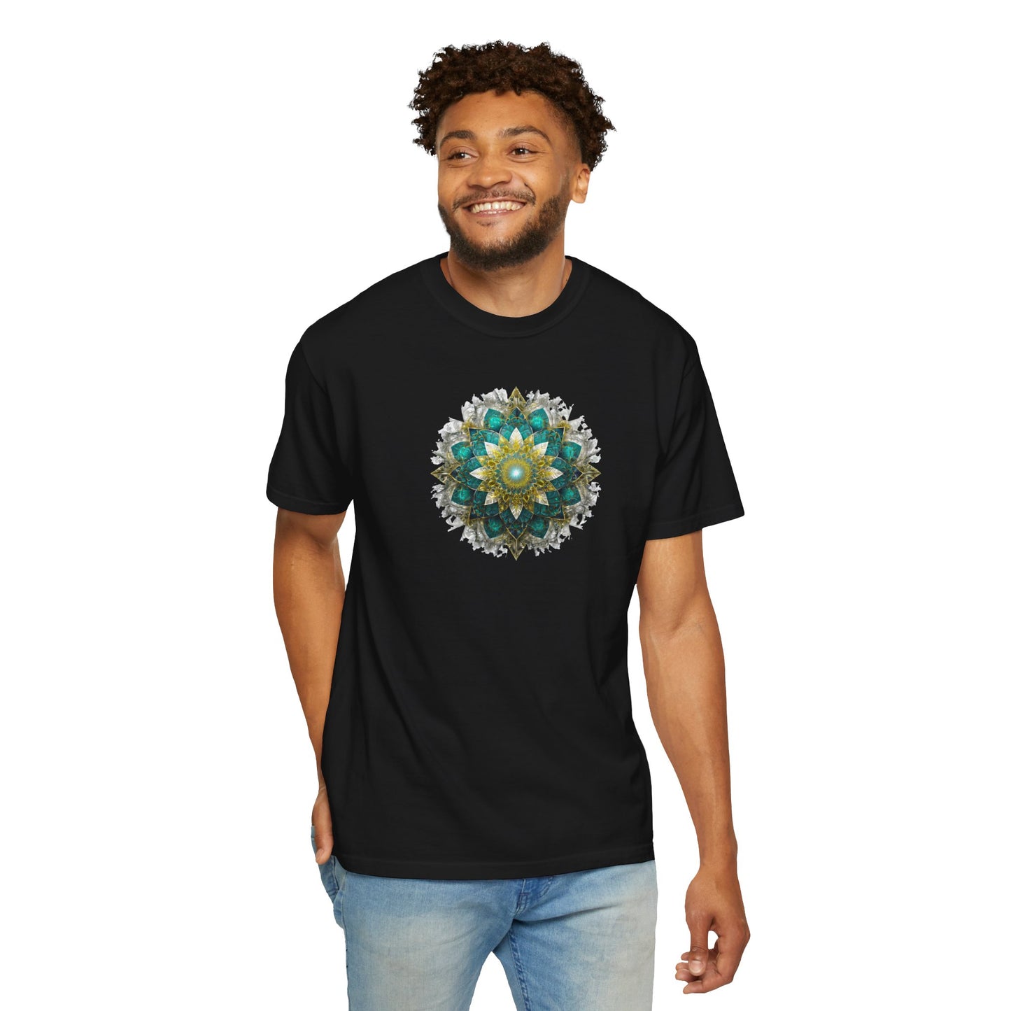 Men's Teal and Gold Mandala Tee