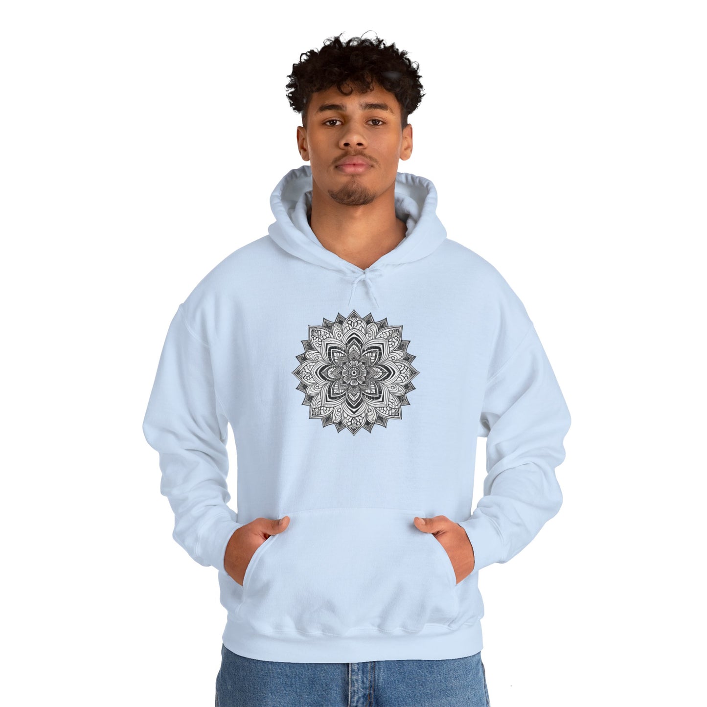 Men's Black and White Mandala Pullover Hoodie