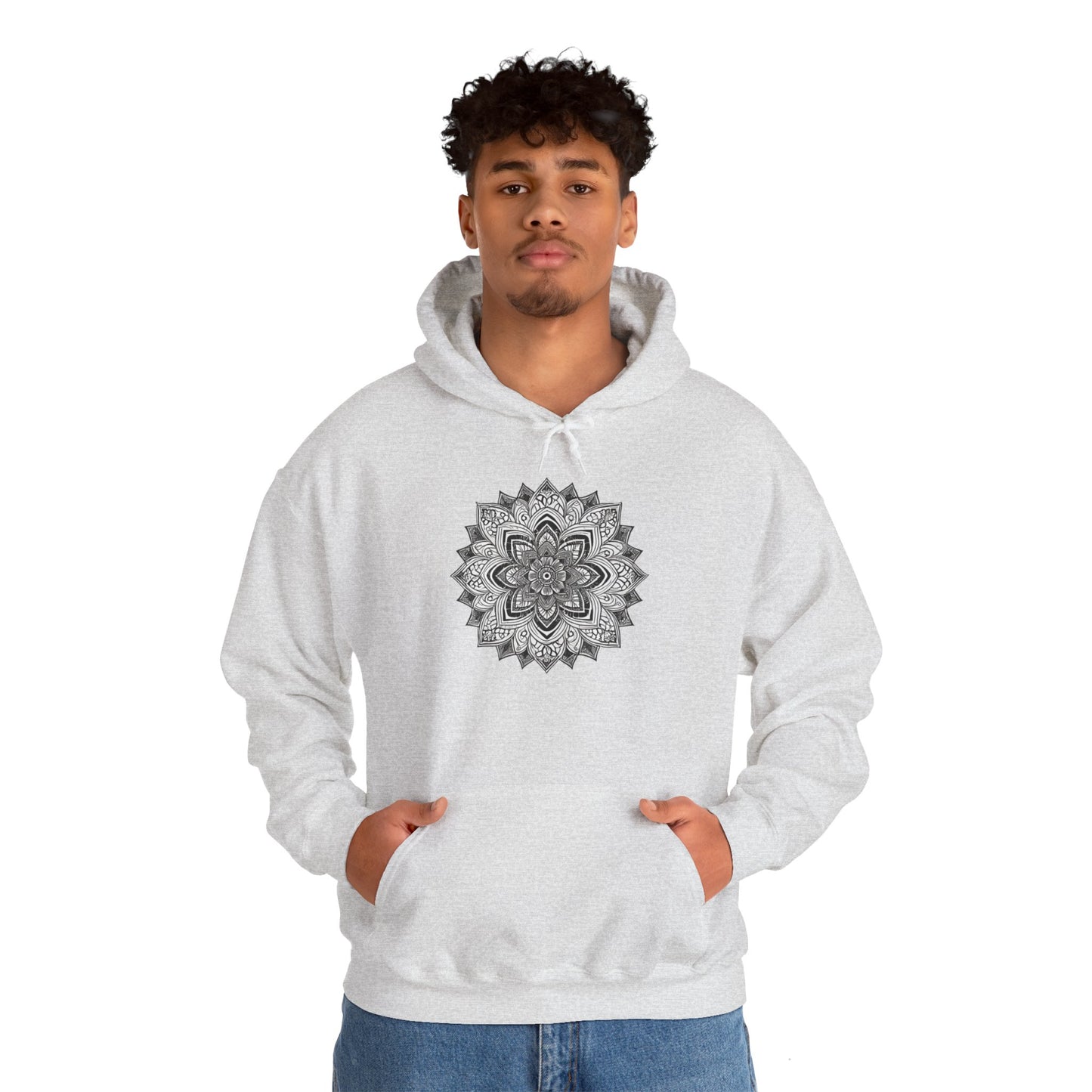 Men's Black and White Mandala Pullover Hoodie