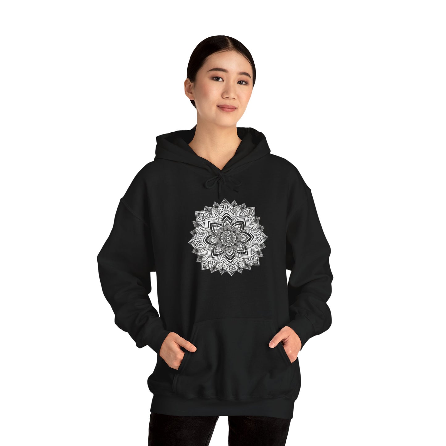 Women's Black And White Mandala Pullover Hoodie