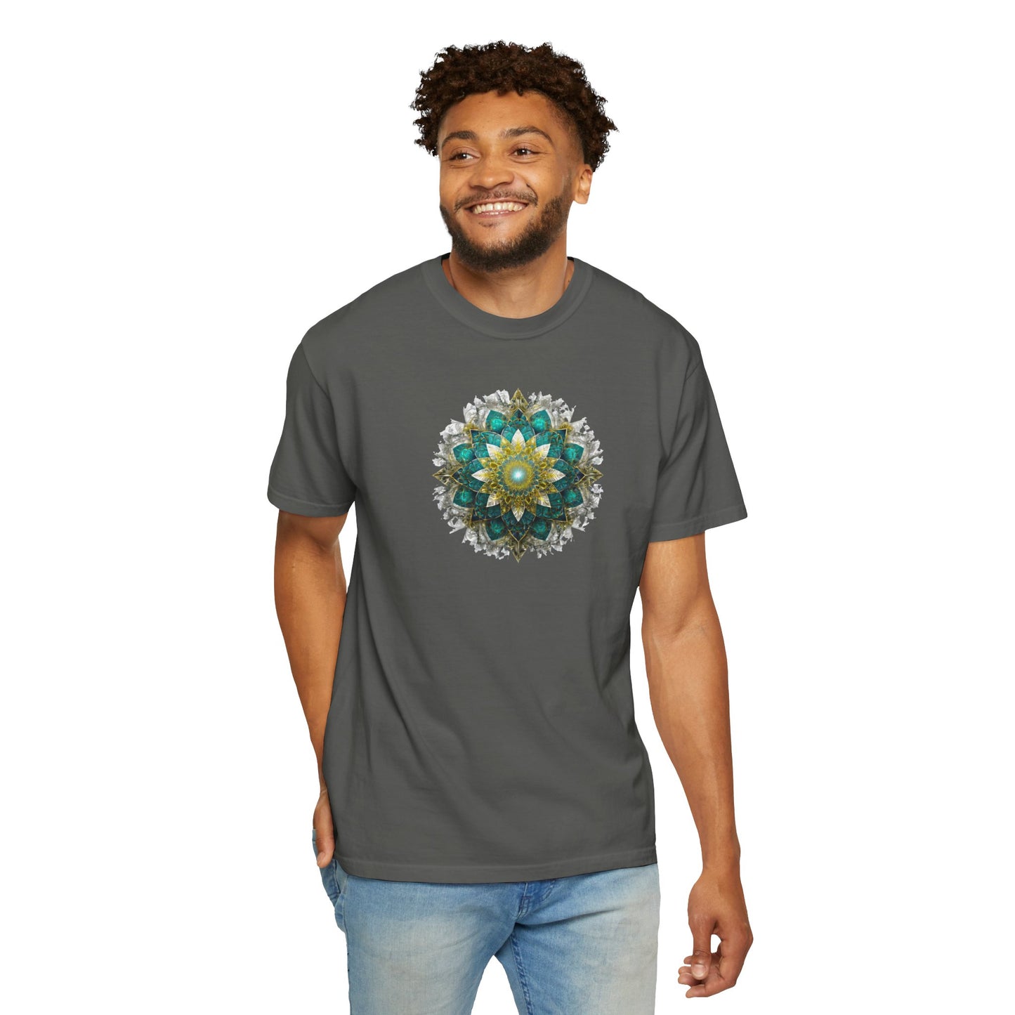 Men's Teal and Gold Mandala Tee