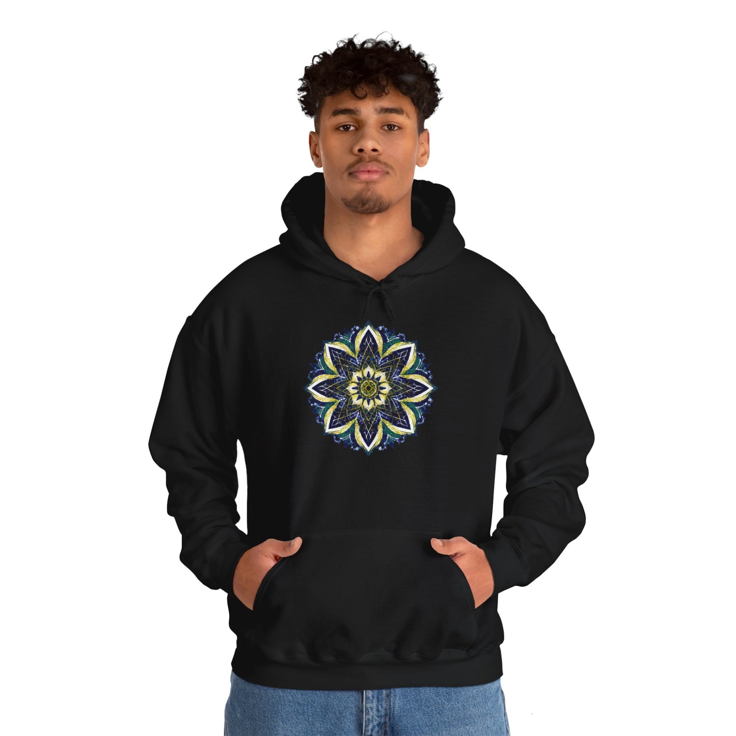 Men's Blue and Yellow Mandala Pullover Hoodie