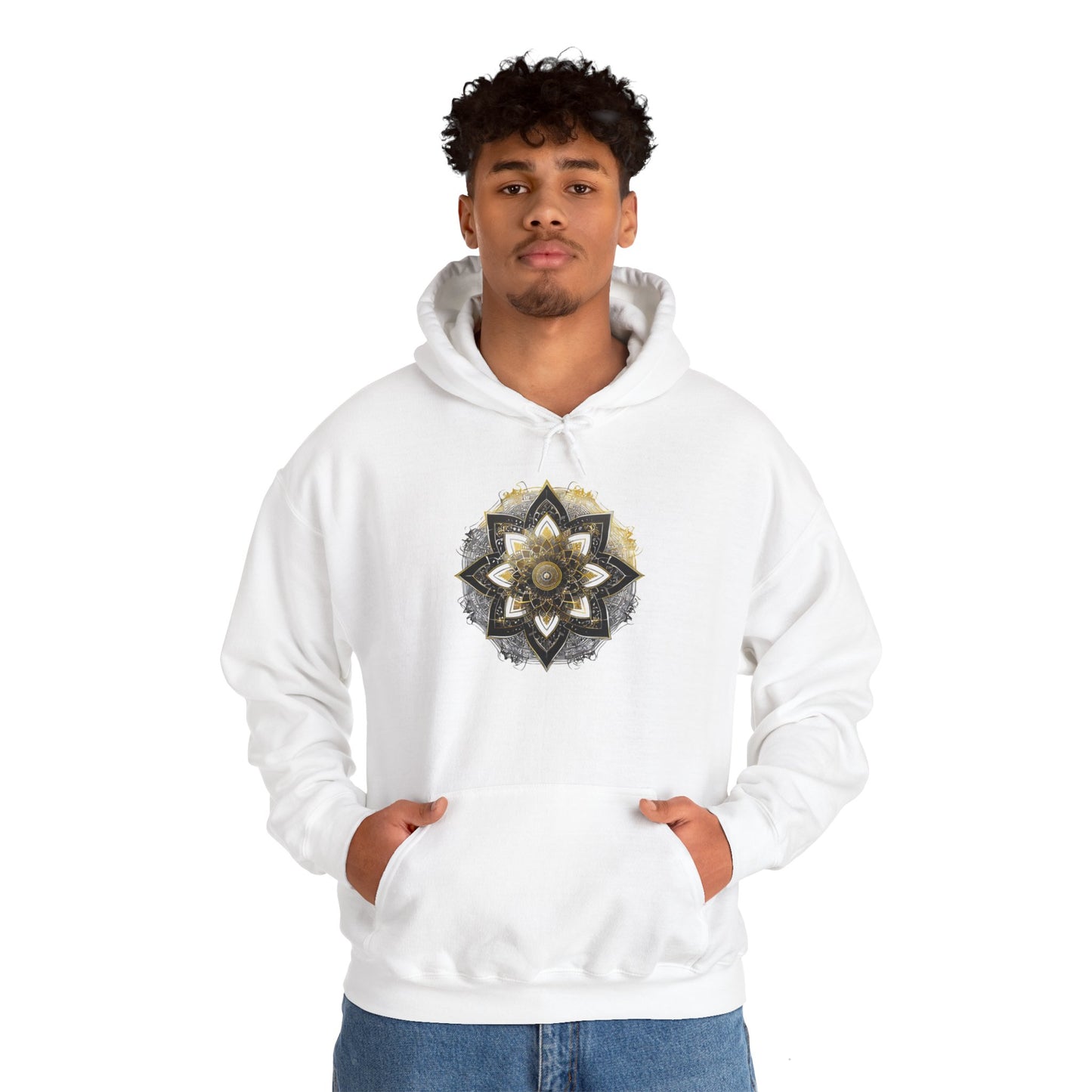 Men's Black and Gold Mandala Pullover Hoodie