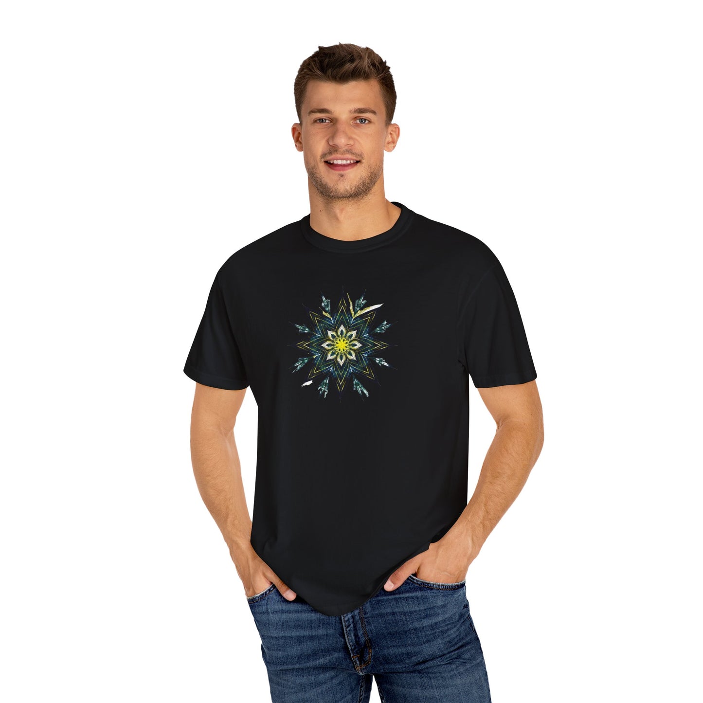 Men's Black and Yellow Mandala Tee