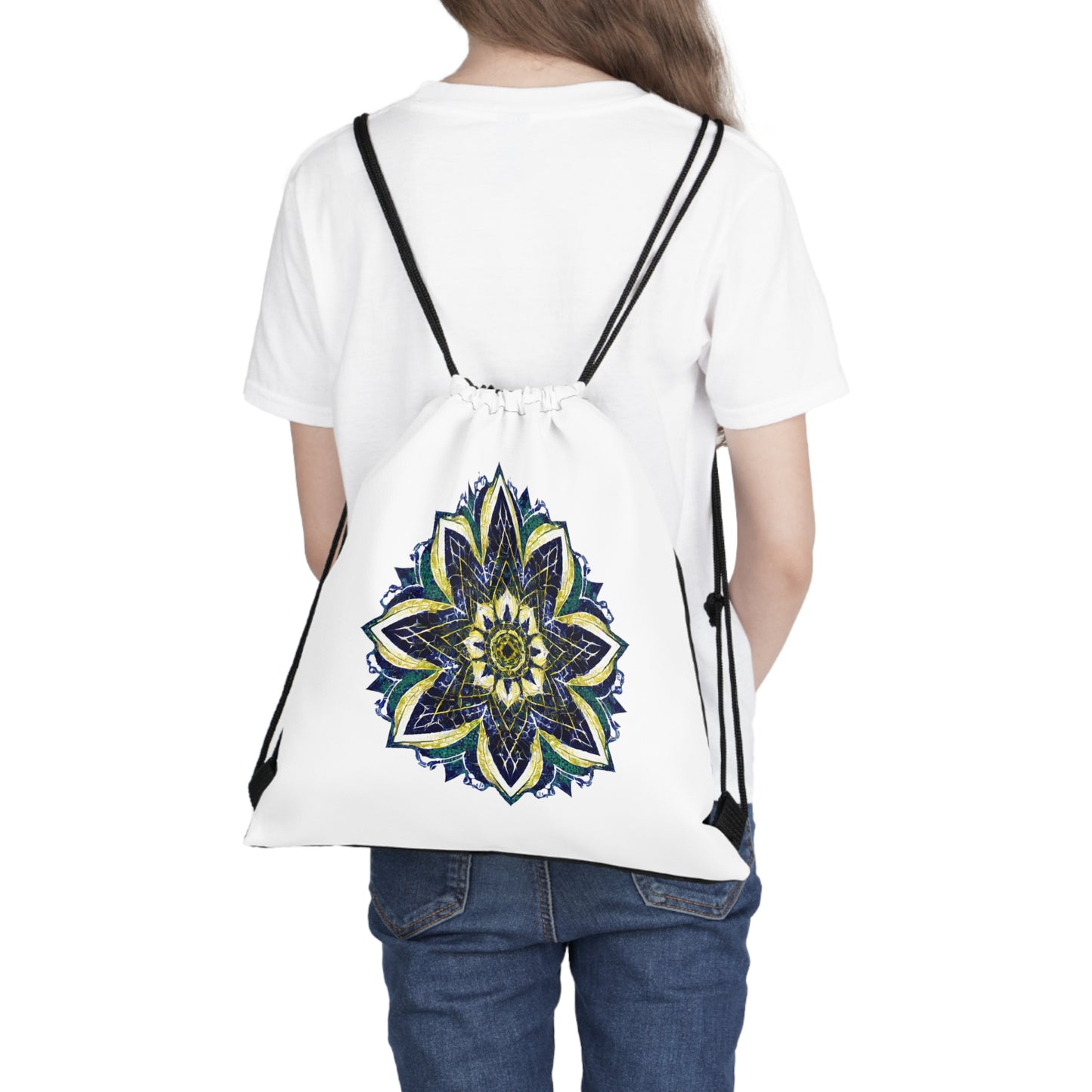 Blue and Yellow Mandala Drawstring Bag