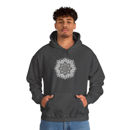 Men's Black and White Mandala Pullover Hoodie