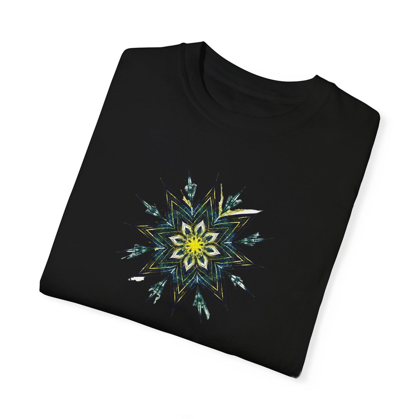 Men's Black and Yellow Mandala Tee