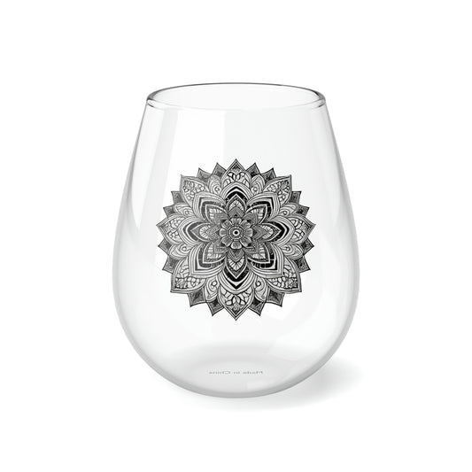 Black and White Mandala Stemless Wine Glass