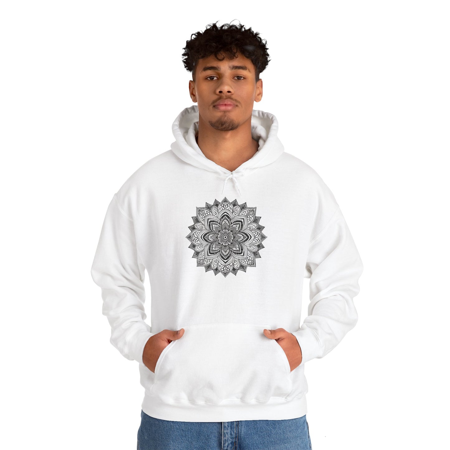 Men's Black and White Mandala Pullover Hoodie