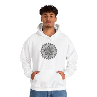 Men's Black and White Mandala Pullover Hoodie