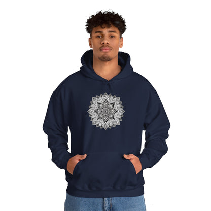 Men's Black and White Mandala Pullover Hoodie